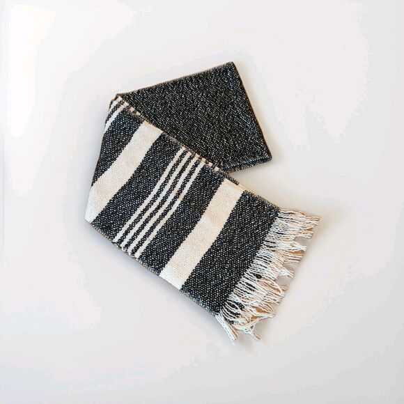 Eileen Fisher Scarf Wrap Black White Stripes Fringe Cotton 72"x11" - Picture 1 of 6